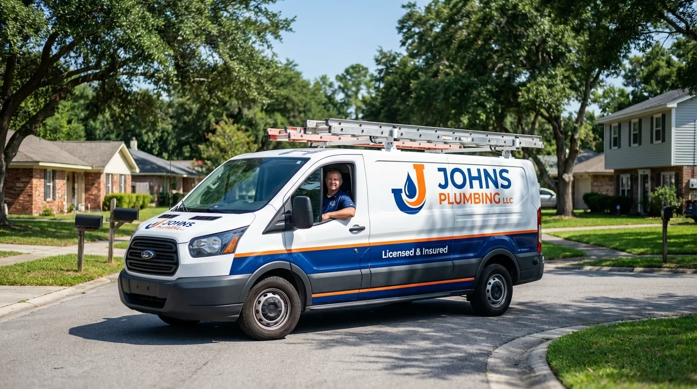 Johns Plumbing LLC service van in Saint Michaels, MD
