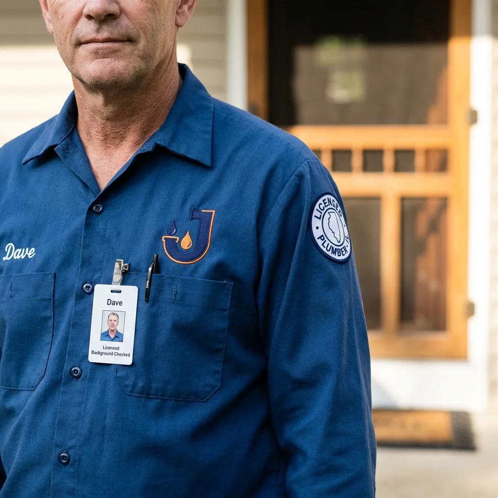 Licensed plumber showing ID badge in Saint Michaels, MD