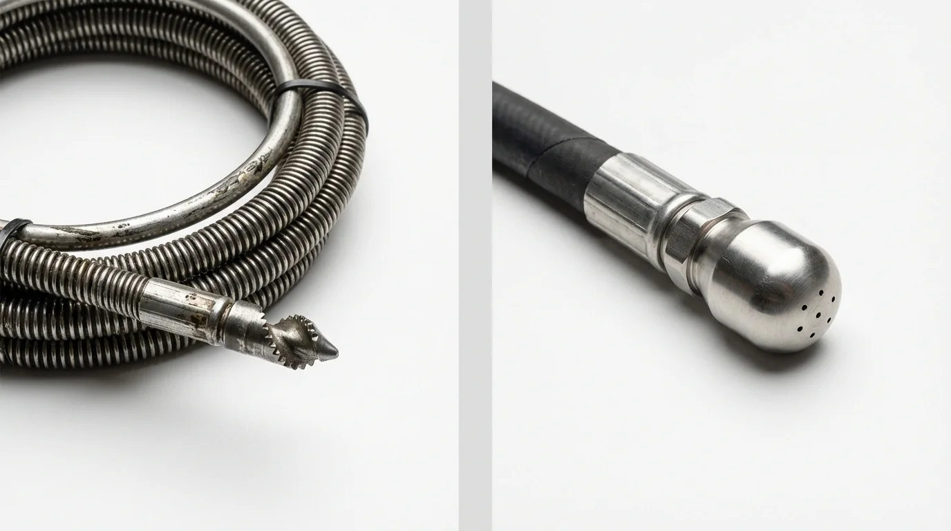 Drain snake cable and hydro jetting nozzle used for drain cleaning in Saint Michaels, MD